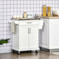 White rolling kitchen cart with stainless sink-ready countertop, drawer, and double-door cabinet