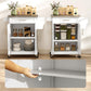 Two-door rolling kitchen cart on casters with pantry storage and top drawer