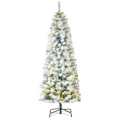 6ft slim pre-lit artificial Christmas tree with snow-flocked branches and 250 warm LEDs