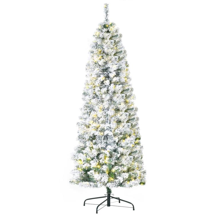 6ft slim pre-lit artificial Christmas tree with snow-flocked tips and lit branch lights