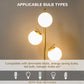 Gold floor lamp with three white globe shades for compatible bulb types