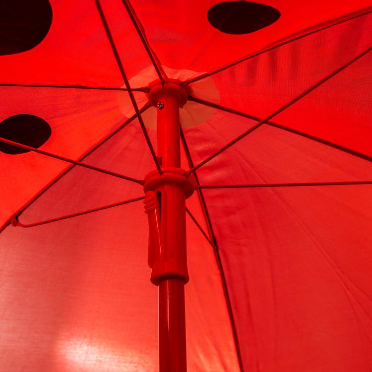Red kid patio umbrella canopy with central support pole
