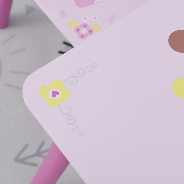 Kids wooden table top in pink with yellow flower and crown pattern