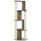 Corner modern cat tree with cream sisal posts and dark wood-style platforms