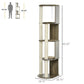 Cat tree size diagram with cream posts and dark wood platforms
