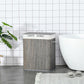 Gray bamboo laundry hamper with lid and string handles, standing square