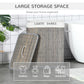 Gray bamboo laundry hamper with open lid and removable liner bags