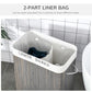 Gray bamboo laundry hamper with liner showing two separated sections