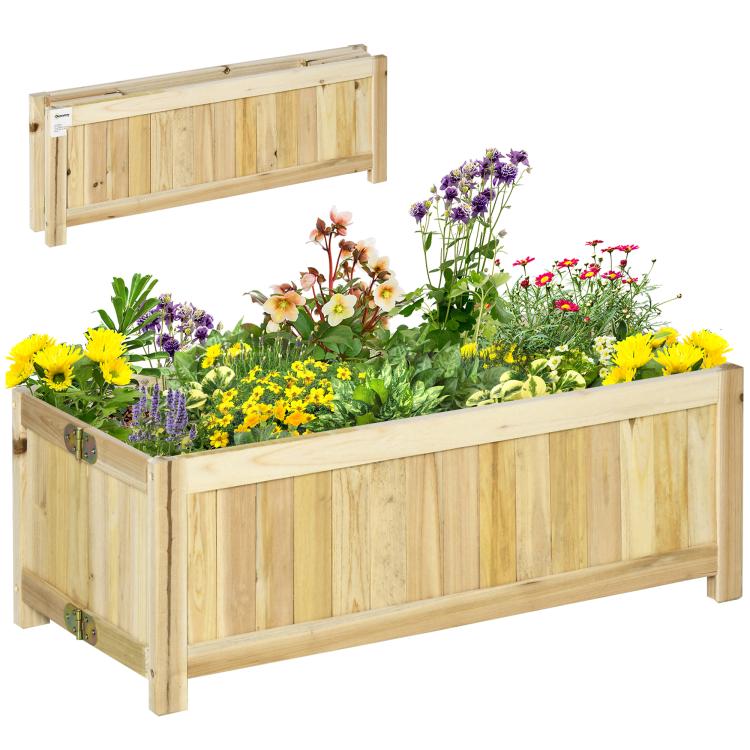 Foldable wooden raised garden bed planter with open top and slatted sides
