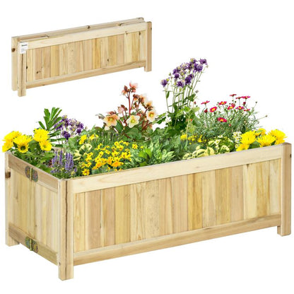Foldable wooden raised garden bed planter with open top and slatted sides