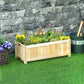 Natural wood raised garden bed planter with slatted walls and white top rim