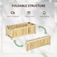 Foldable wooden raised planter bed shown collapsed and expanded for storage