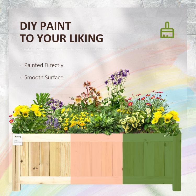 Wood planter box with DIY-ready smooth surface and slatted wooden front panels