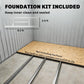 Storage shed interior showing foundation kit base rails, no floor included