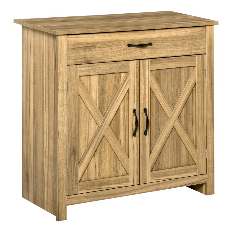 Natural wood sideboard cabinet with drawer and double barn doors
