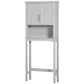 Gray over-toilet storage cabinet with double doors and open center area for storage