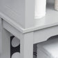 Gray bathroom storage cabinet with open shelf and door panels