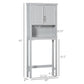 Gray over-toilet storage cabinet with labeled dimensions, double-door cabinet and shelf