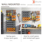 Wall mounted pegboard organizer kit layout showing bins and hanging hooks