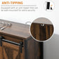 Anti-tip mounting hardware at top of rustic wood sideboard cabinet.