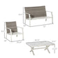 Patio sofa set dimensions diagram: armchairs, loveseat, and rectangular coffee table