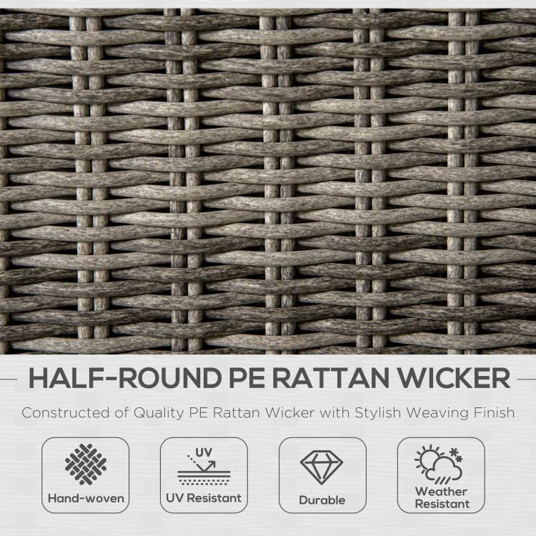 Close-up of gray woven PE rattan wicker on outdoor furniture