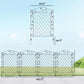 Black steel fence panels in a row with diamond lattice pattern and decorative top