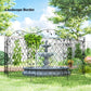 Black steel landscape fence border with diamond lattice and curled top scrollwork