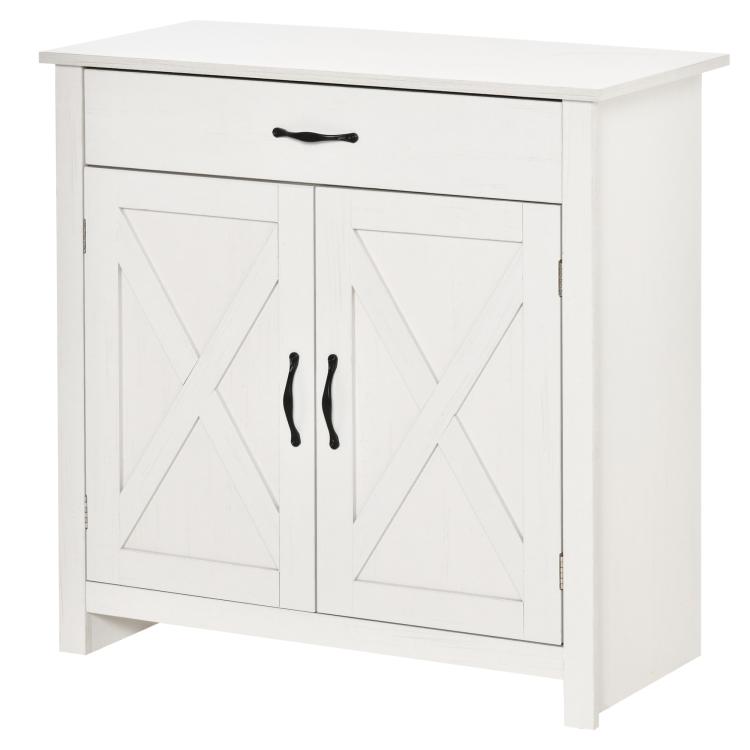 Stone white sideboard cabinet with one drawer and double barn-door doors