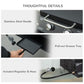 Black tabletop gas grill with stainless handle and pull-out grease tray detail