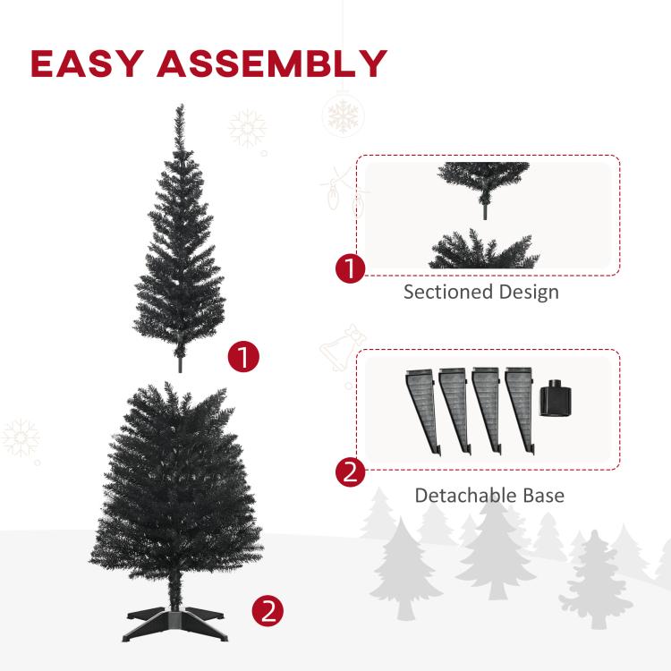 Black pencil artificial Christmas tree with detachable base assembly steps