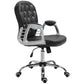 Black tufted desk chair with padded seat and armrests, chrome base, side view