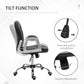 Black tufted swivel desk chair with tilt function and padded armrests, adjustment knob