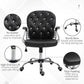 Black tufted desk chair with thick padded seat, sturdy base, and height-adjust pole
