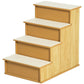 Natural wooden pet stairs with 4 cushioned steps and removable white covers