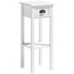 White end table with drawer and open lower shelf, front view
