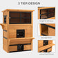 Wooden 3-tier cat shelter showing escape door, window openings, and jump platforms
