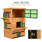 Wooden 3-tier cat shelter with escape door and multiple entry doors; easy access design