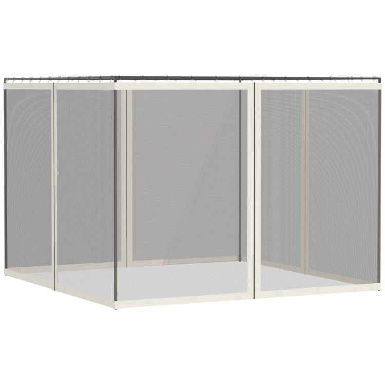 White mesh canopy sidewall set with multiple panels and vertical zipper seams