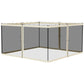 Cream mesh gazebo sidewall panels with zippers and frame tabs, corner view