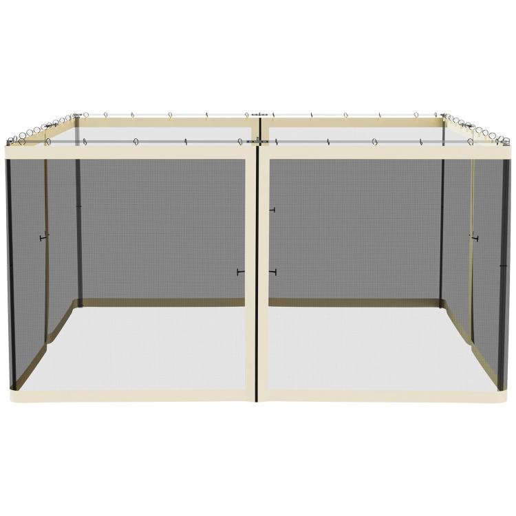 Cream mesh gazebo sidewall netting with zippered front panel, replacement sheet