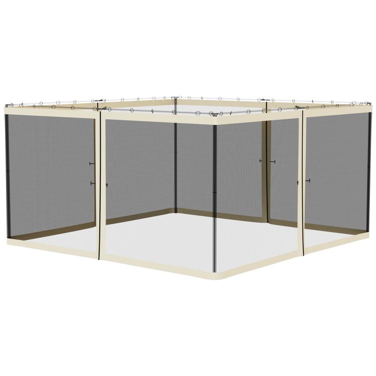 Cream mesh gazebo sidewall netting set with zippered panels and hinged doorway