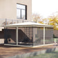 Cream mesh gazebo sidewall curtains installed around the screened perimeter