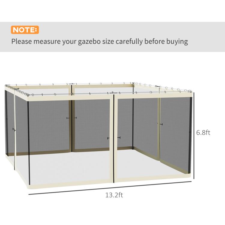 Cream mesh sidewall netting panel with zipper, measured side dimensions