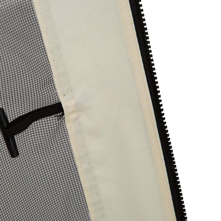Cream mesh sidewall edge with black zipper and fine net texture