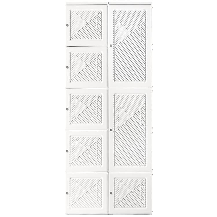 White folding wardrobe closet with front cube door panels and textured fronts