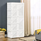 White folding wardrobe armoire with stacked cube storage doors