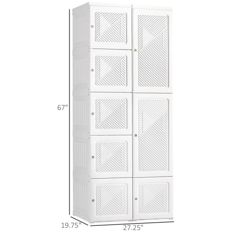 White portable wardrobe closet shown with cube door front and size outline