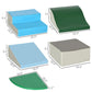 Set of foam climbing block pieces in blue, green, and gray with size labels