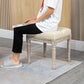 Beige ottoman bench footrest with tufted cushion and carved wooden legs